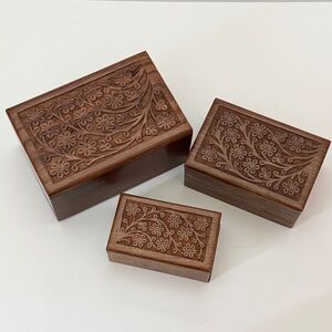 Handcrafted Rosewood Keepsake Box | Engraved Tree of Life Set of 3